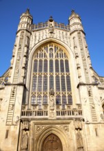 Angels and ascending and descending on ladders frontage, Abbey church, Bath, Somerset, England,