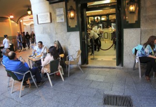 Chocolateria San Gines famous chocolate drink and churros cafe, Madrid city centre, Spain opened