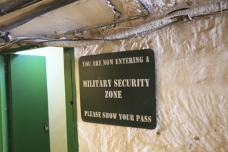 Lascaris War Rooms underground museum, Valletta, Malta, military security zone sign, Europe