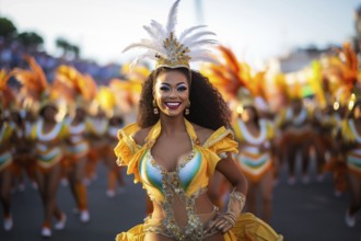 Captivating image capturing the essence of the Rio Carnival, showcasing a dancer adorned in an