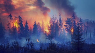 Natural disaster, forest fire raging, AI generated