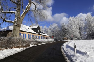 Snow-covered winter landscape in the Palatinate Forest, here at Johanniskreuz. In the snow-poor