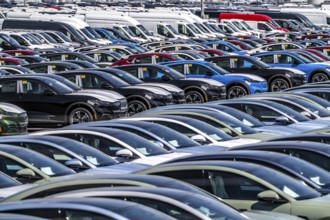 Storage area for new cars in the port of Vlissingen-Oost, vehicles are temporarily stored on over