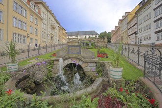 Fountain with waterworks, garden, main market square, Gotha, Thuringia, Germany, Europe