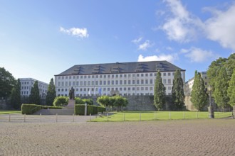 Baroque Friedenstein Castle and monument to Ernst the Pious, Gotha, Thuringia, Germany, Europe