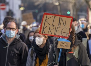 Peace demonstration against the war in Ukraine, instead of the Rose Monday parade in Cologne, with