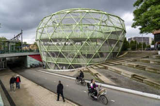 The Fiestappel, bicycle car park for over 900 bicycles, in a stylised apple shape, in Alphen aan