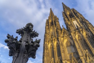 Cologne Cathedral, view of the west façade, on the north tower one of the rare occasions almost