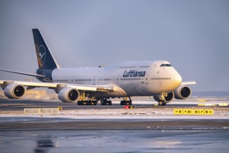 Lufthansa Boeing 747-8, Brandenburg, on the taxiway to Runway West, Frankfurt Airport FRA, Fraport,