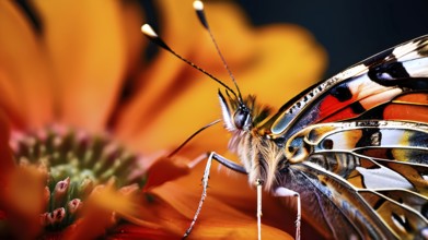 Extreme close-up of a painted lady butterfly (Vanessa cardui), AI generated