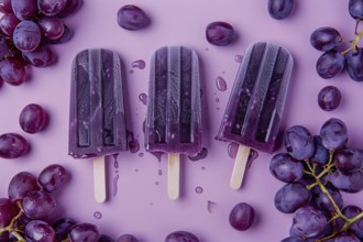 Healthy ice popsicles with fresh grapes. KI generiert, generiert, AI generated