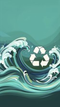 Illustration of swirling ocean waves and recycling symbols to represent clean oceans and