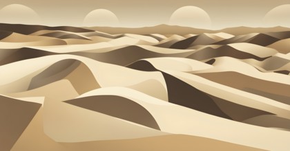 Abstract desert scene with triangular sand dunes and a single circular sun, using sharp lines and