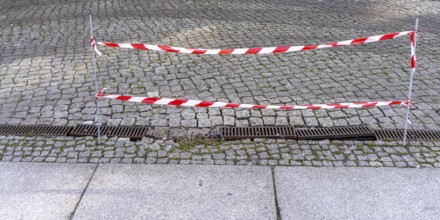 Temporary barrier next to a danger zone on the pavement at the Federal Foreign Office, Berlin,