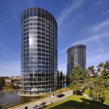 The two car towers with new cars for delivery on the grounds of the Autostadt, Volkswagen AG,