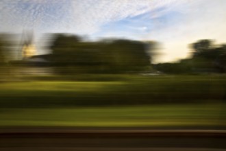 Long exposure from a moving train, Kamen, North Rhine-Westphalia, Germany, Europe