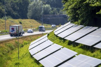 A58 motorway, photovoltaic systems were installed on the slopes to the side of the carriageway, use