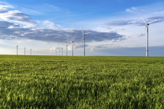 RWE wind farm near Bedburg, at the Garzweiler opencast mine, on recultivated part of the opencast