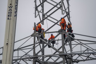 Installation of a high-voltage pylon, construction of a new line route, near Neuss-Holzheim, North