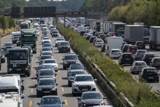 Traffic jam on the A3 motorway, over 8 lanes, in both directions, between the Leverkusen motorway