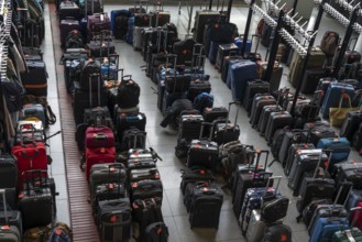 Luggage storage, cloakroom, in an exhibition hall, at the Hannover Messe, Lower Saxony, Germany,