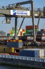 Port of Duisburg Ruhrort, Container freighter being loaded and unloaded at DeCeTe, Duisburg