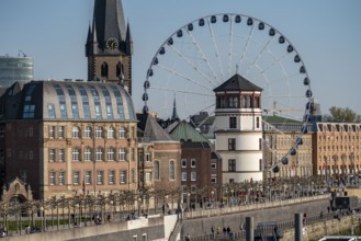 Skyline of Düsseldorf on the Rhine, Mannesmannufer, houses on the banks of the Rhine, Old Town,