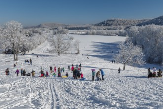 Winter sports on the Rossberg, Swabian Alb, Baden-Württemberg, Germany, Swabian Alb, Rossberg,