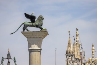 View of the city from the Canale della Giudecca, granite column on St Mark's Square with the Lion