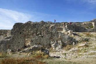 Byzantine ruined city of Mystras or Mistra on the Taygetos Mountains, UNESCO World Heritage Site,