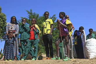 Ahamra region, locals waiting at the boat landing stage, Ethiopia, Africa