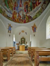 Lake chapel Maria am See, interior view, Obernberger See, mountain lake, landscape of the Stubai