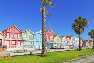 Traditional wooden striped houses, Costa Nova do Prado, Aveiro, Portugal, Europe