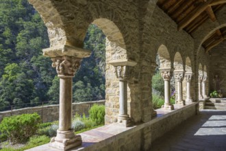 Cloister of the Abbey of Saint Martin du Canigou, Casteil, Département Pyrénées-Oriental, France,