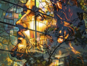 Lord Jesus Christ saint face in a stained glass, AI generated