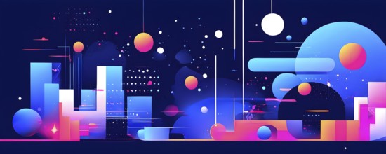 Minimalist illustration featuring abstract shapes in neon colors to convey fun and ease, AI