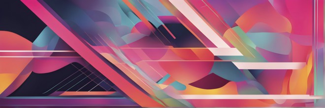 Minimalist illustration featuring abstract shapes in neon colors to convey fun and ease, AI