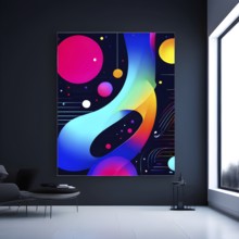 Minimalist illustration featuring abstract shapes in neon colors to convey fun and ease, AI