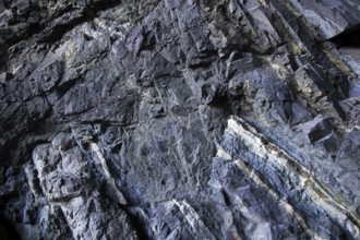 Igneous intrusive dyke feature in sea cave at Ajuy, Fuerteventura, Canary Islands, Spain, Europe