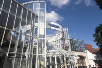 Modern glass and steel architecture of the Buttermarket shopping centre in the town centre of