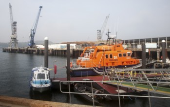 RNLI lifeboat in the harbour, Falmouth, Cornwall, England, UK