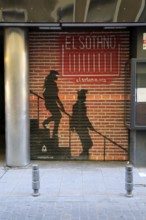 Spray painted artwork sign for El Sotano music club, Lavapies, Madrid city centre, Spain, Europe