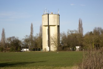 Concrete circular 1950s water tower Pettistree, Suffolk, England, UK built 1953