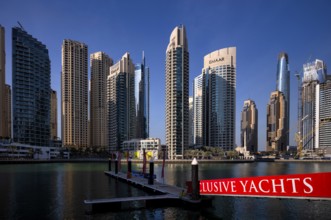 Jetty Xclusive Yachts, Yacht Rental, Rental, Skyline, EMAAR Logo, Dubai Marina, Dubai, United Arab