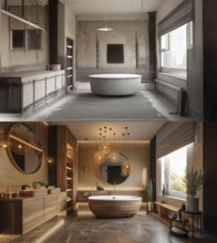 Luxurious custom bathroom upgrade interior before and after construction, generative AI, AI