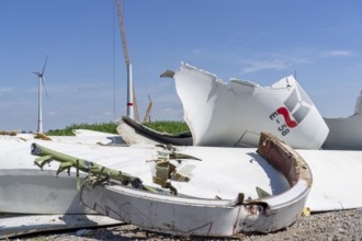 Repowering, dismantled Enercon E-58 wind turbine in a wind farm near Issum, 9 older wind turbines