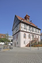 Old town hall, historic half-timbered house built in 1498, market square, Bad Vilbel, Wetterau,