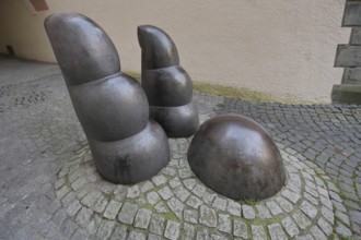 Sculpture Oath Hand by Franz Gutmann 1975, two fingers sticking out in the ground, oath, swear,