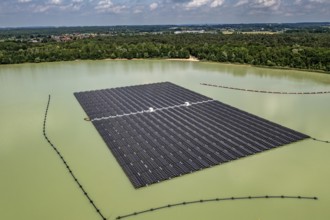 Germany's largest floating solar power plant on the Silbersee III, a quarry pond no longer used for