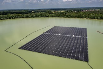 Germany's largest floating solar power plant on the Silbersee III, a quarry pond no longer used for